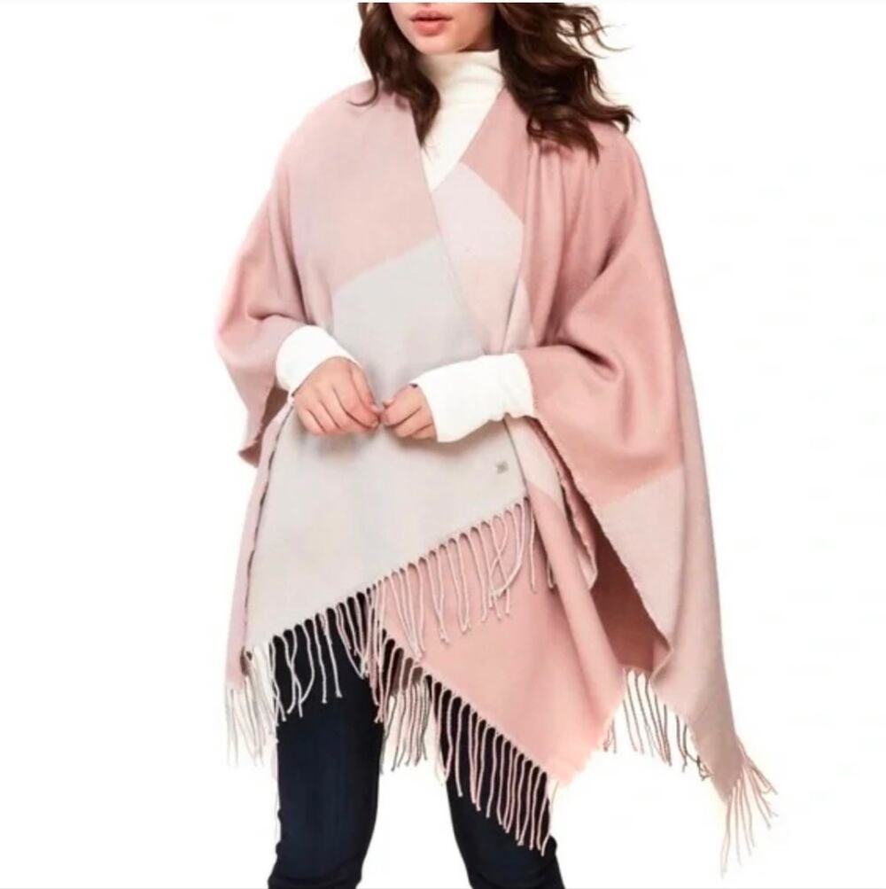 Soia & Kyo Pink & Cream Woven Fringed Scarfigan Shawl Wrap NEW Women's One Size